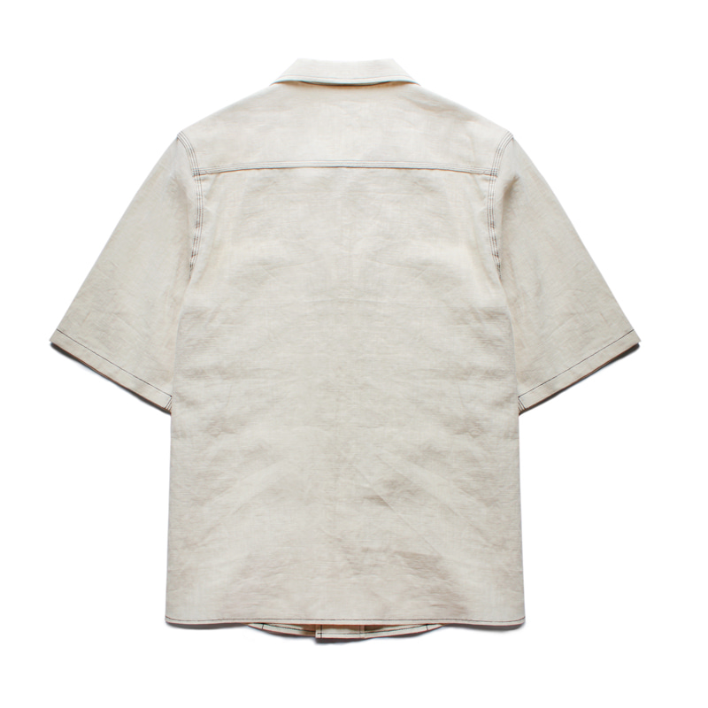 ONE-UP COLLAR LINEN SHIRTS [Ivory]